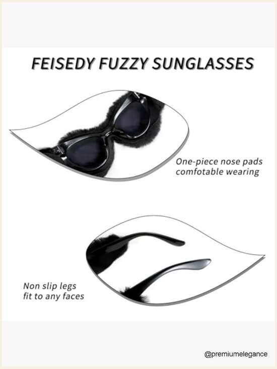 Women Plush Fuzzy Cat Eye Sunglasses Punk Velvet Shades Handmade Party